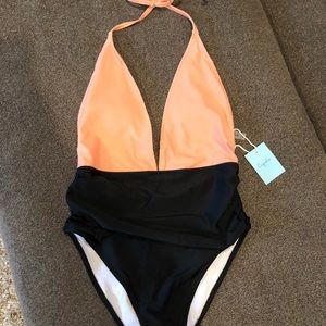 One piece color block swimsuit
